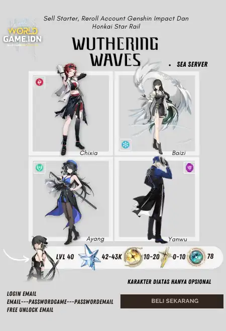 [SEA Server] Akun Reroll Wuthering Waves 42-43k Astride Rover [Female] Union Level 40+